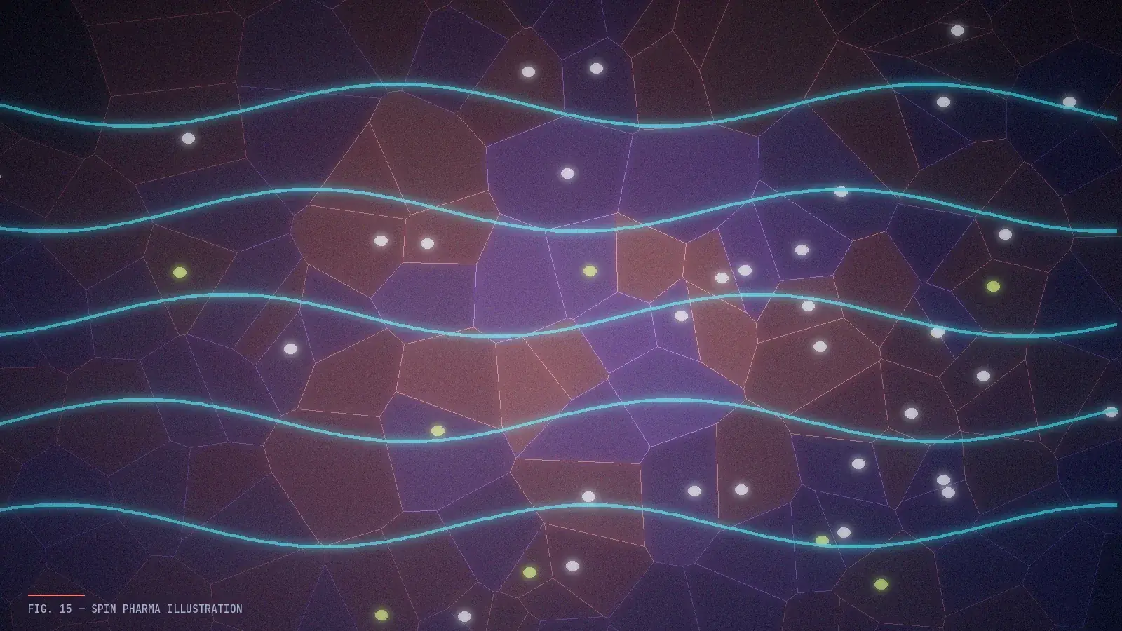 Abstract editorial illustration of a translucent lattice being built layer by layer, threaded with branching vessel-like channels.