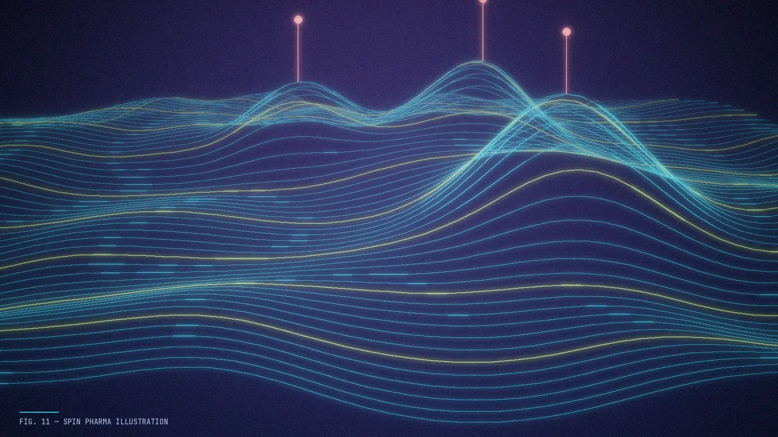 Abstract editorial illustration of three ascending terraces of data points, each larger than the last, suggesting the phases of a clinical trial.