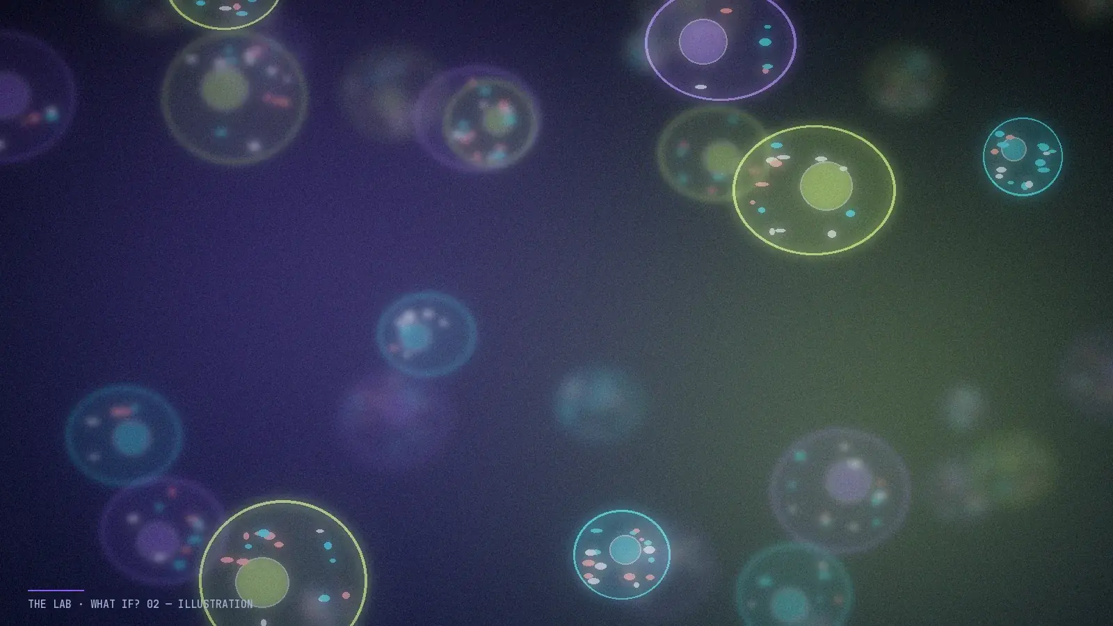 Abstract illustration of a calm field of round cells in soft tones, with one small cluster faintly glowing as if about to be noticed.