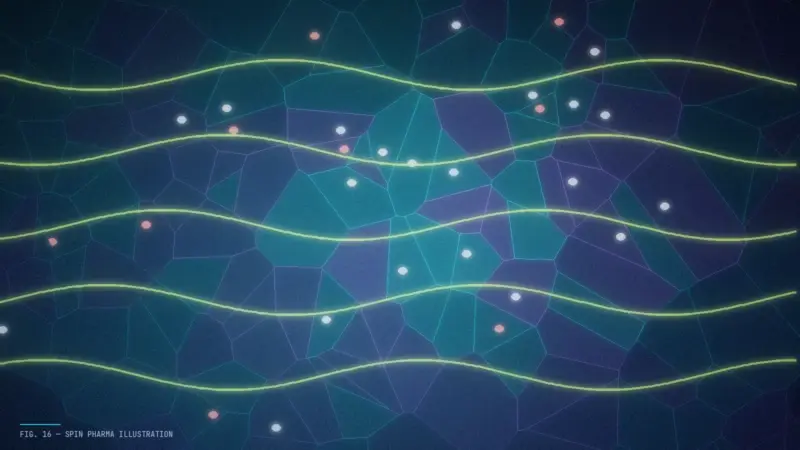 Abstract editorial illustration of small translucent spheres of cells budding and folding inside a gel, suggesting lab-grown mini-organs.